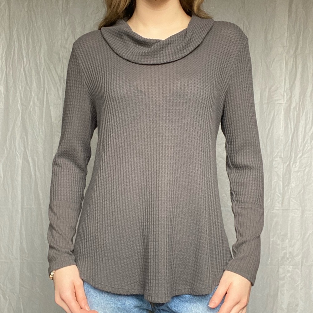Style & Co Grey Medium Waffle Knit Like Longsleeve Cowl Neck Light Sweater Top